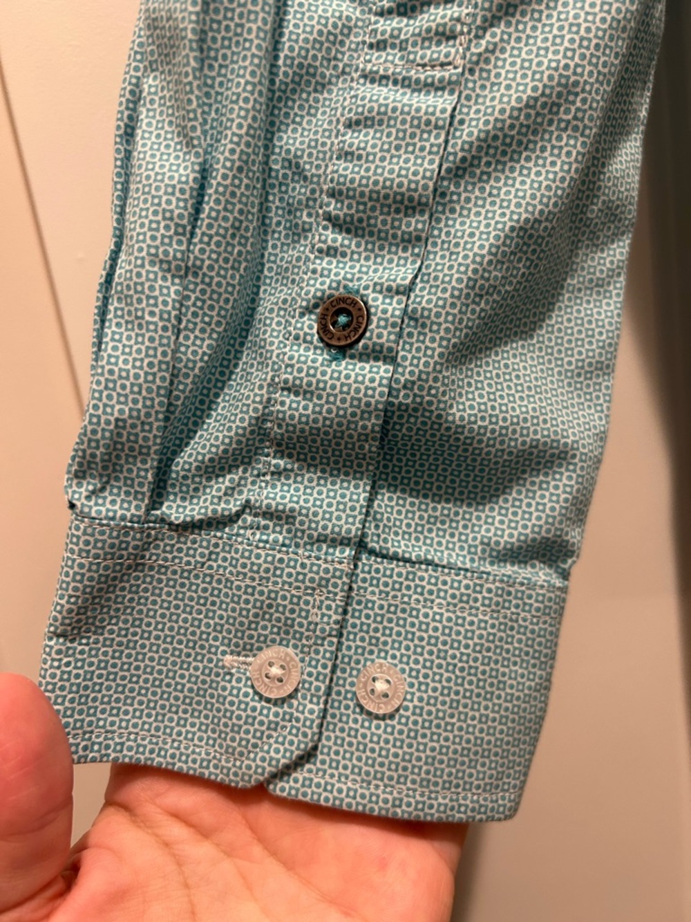 Cinch Modern Fit Men’s Button Down Shirt Teal Geometric Print Size L - Picture 6 of 6